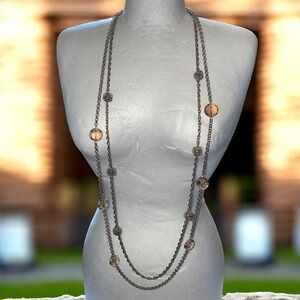 Monet Classic Layered Crystals Spring Spiral Beads Gold tone Chain Necklace long